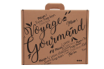 Grande Valisette Kraft carton dcore "Voyage Gourmand" avec poigne (38.4 x 32.5 x 11.5 cm)